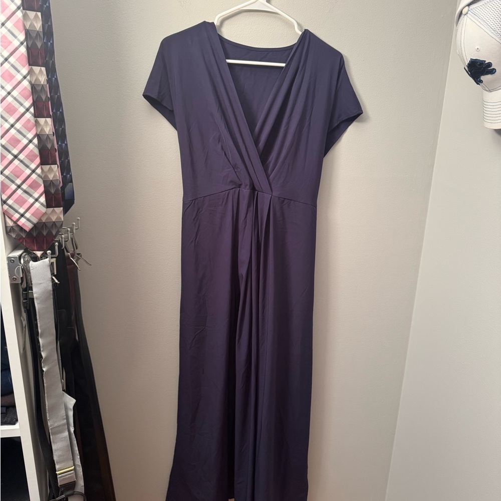 Halara Women's Deep Purple Wrap-Style Maxi Dress with pockets!